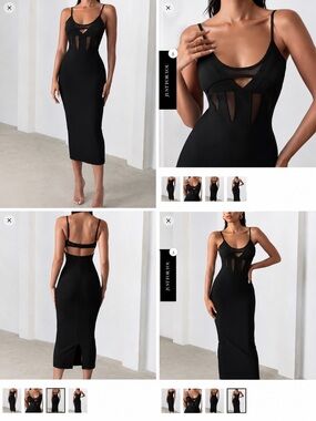 Destiny Calling | Black Bandage Mesh Cut Out Midi Dress with Bra Detail
